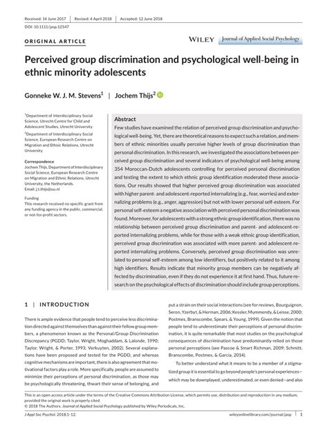 PDF Perceived Group Discrimination And Psychological Well Being In