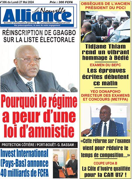 Titrologie De La Nouvelle Alliance N306 Du Lundi 27 Mai 2024 Abidjan