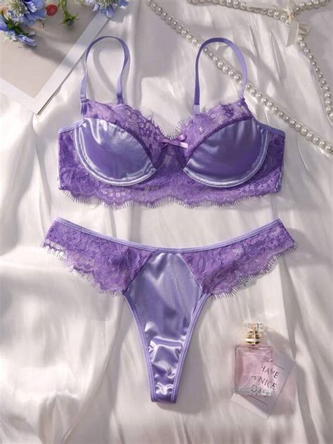 Renda De Contraste Aro Conjunto De Lingerie SHEIN Brasil