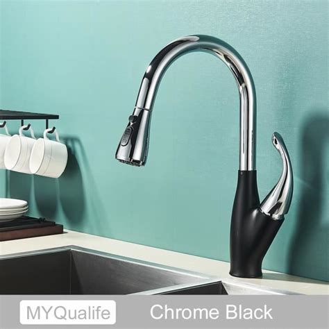 Chrome Noir Robinet De Cuisine Extractible Noir Mitigeur Chaud Et