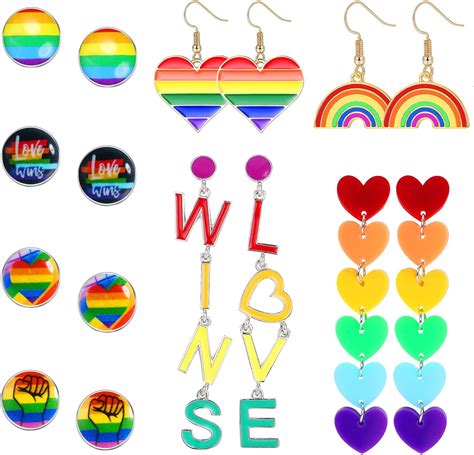 Amazon Fibo Steel Pairs Rainbow Earrings Lgbt Pride Earrings