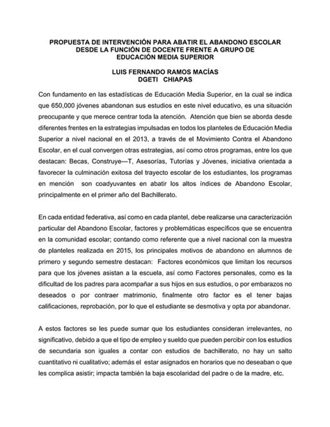 Propuesta Abatir Abandono Escolar Pdf