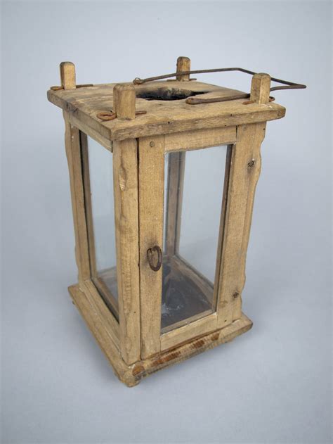 Rare Early Th Century Wooden Hanging Candle Lantern Barn Lantern