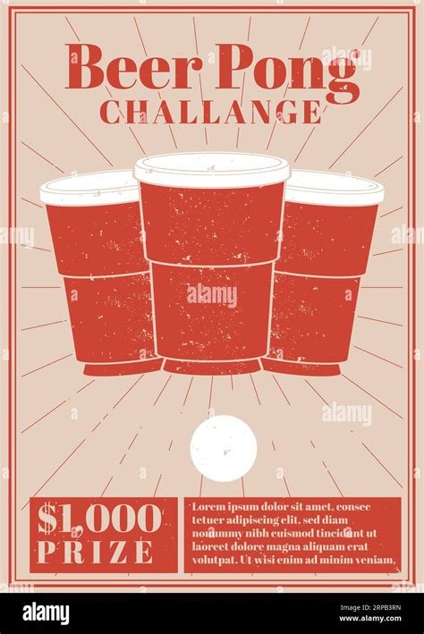 Hand Drawn Three Cups With Ping Pong Ball Beer Pong Challange Poster