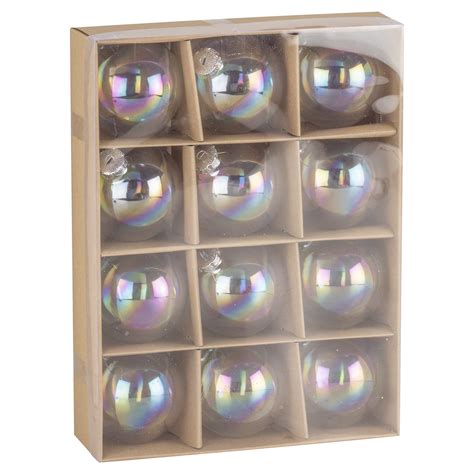 Set Of Twelve Clear Iridescent Glass Baubles