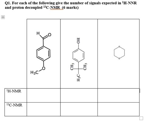 Solved Q1 For Each Of The Following Give The Number Of Signals Expected In Ih Nnr And Proton