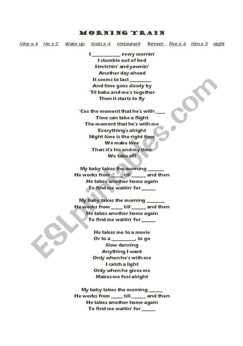 English Worksheets Morning Train Lyrics