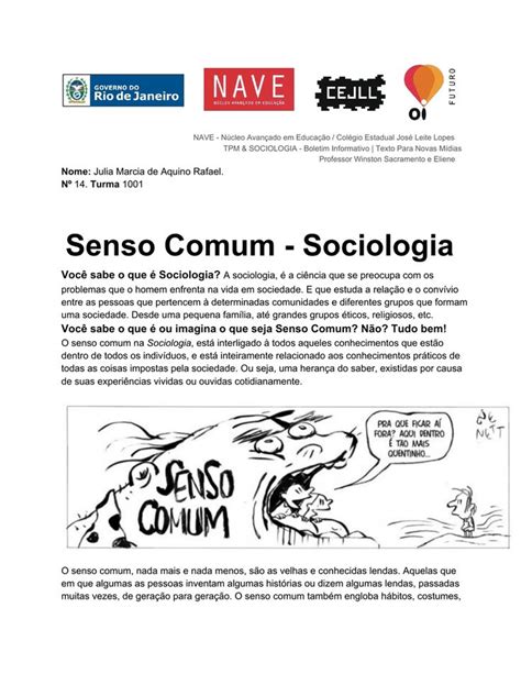Senso Comum Sociologia em 2025 | Sociologia, Dicas de ensino, Estudos ...