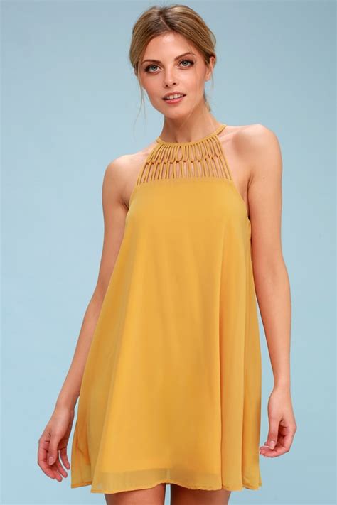 Cute Mustard Yellow Dress Swing Dress Caged Dress Lulus