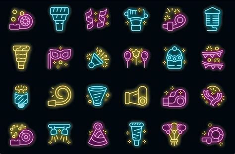 Party Blower Icons Set Vector Neon Vector Art At Vecteezy