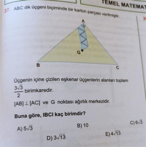 Temel Matemat 37 Abc Dik üçgeni Biçiminde Bir Kart Geometri