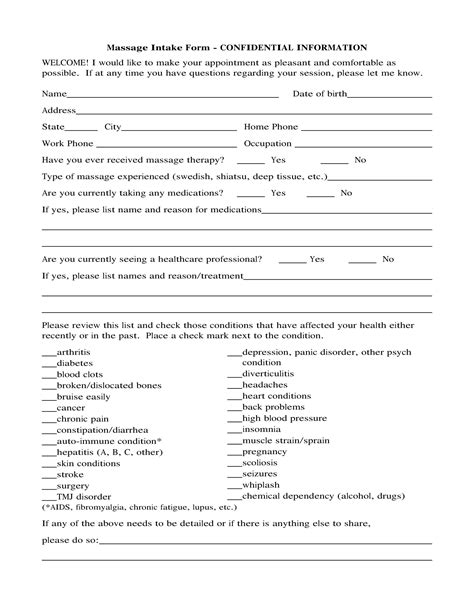 Free Massage Intake Form Samples Pdf Ms Word Google Docs