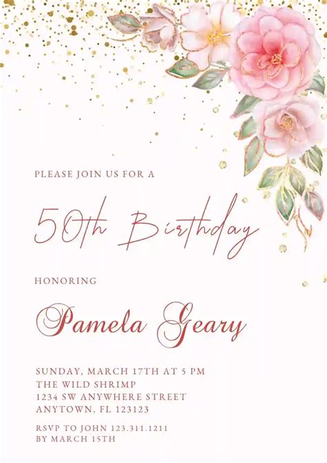 Gold Glitter Free Adults Birthday Invitation Templates Invitanku