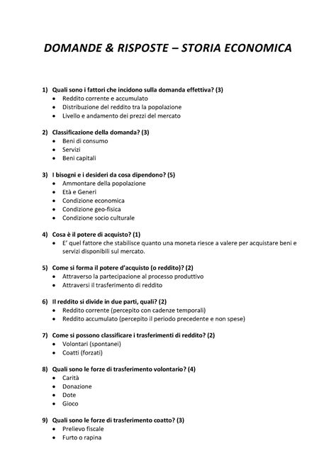 Domande Storia ECO DOMANDE RISPOSTE STORIA ECONOMICA Quali Sono