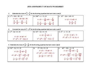 Sum And Product Of Roots Worksheet By Lonette Lewis Tpt