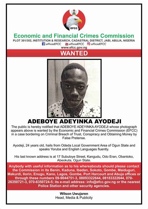 Economic And Financial Crimes Commission Efcc Wanted Persons