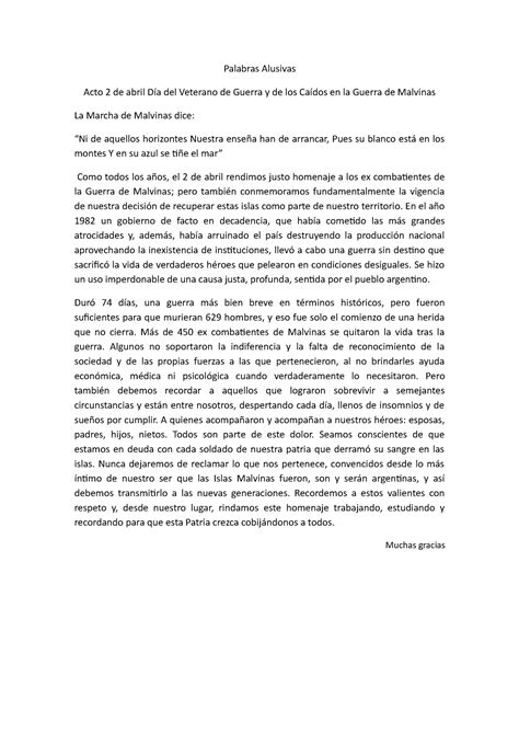 Palabras Alusivas 2 de abril Palabras Alusivas Acto 2 de abril Día