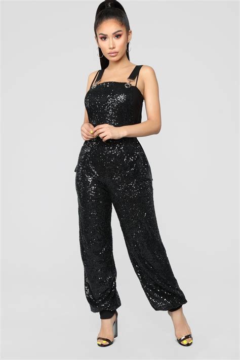 Center Of Attention Sequin Jumpsuit Black Black Sequin Jumpsuit