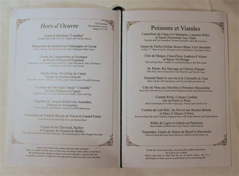 Menu at Le Gavroche restaurant, London