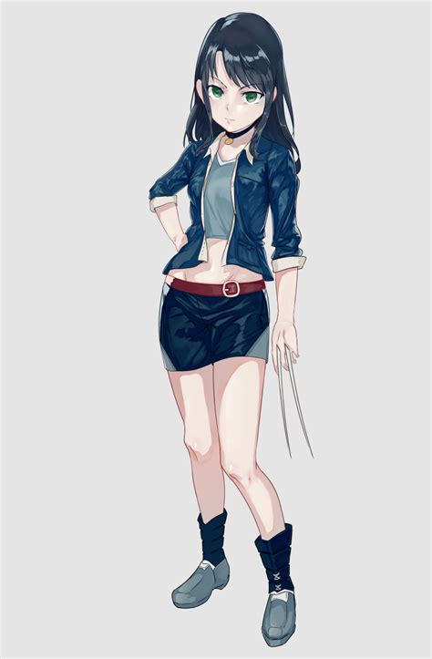 Safebooru Absurdres Belt Black Hair Casual Claws Collar Full Body Green Eyes Highres Jacket