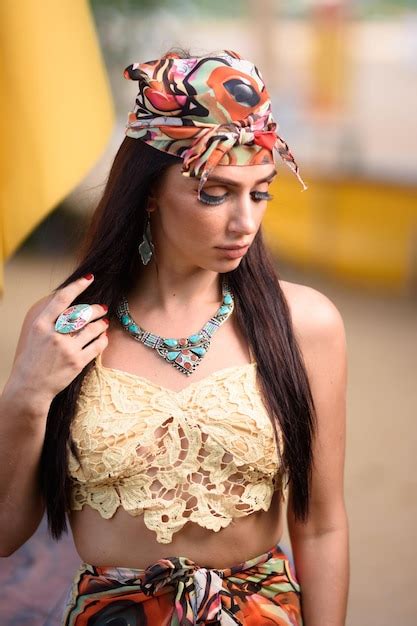 Premium Photo Gorgeous Girl In Bikini On A Beach Wearing Gypsy Style Dress