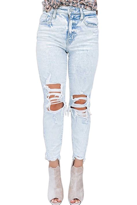 Wholesale Push It Production Cheap Light Blue Distressed Hollow Out