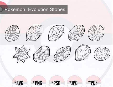 Pokemon Evolution Stones Outline SVG Clipart Evolution Stones Etsy