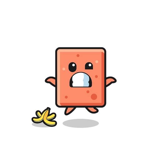 Premium Vector | Brick cartoon is slip on a banana peel