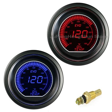 2 Inch 52mm Oil Temperature Gauge 12V Car Blue Red LED Light Car