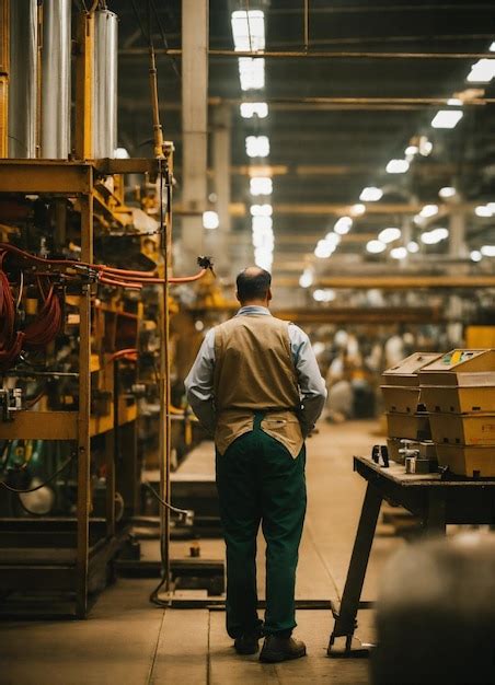 Un Homme Dans Une Usine Avec Une Grande échelle Dans Le Dos Photo Premium