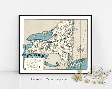 NEW YORK MAP Print Charming Vintage Map of New York Lovely - Etsy