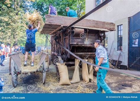 Zamberk Czechia September Threshing Of Grain In A Wooden