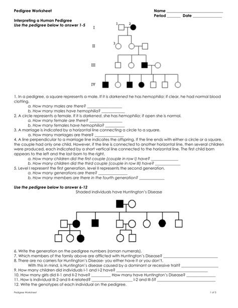 Pedigree Worksheet