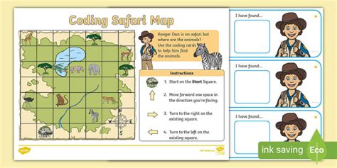 KS1 Unplugged Coding Safari Map Computing Profesor Hizo