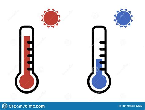 Ic Nes De Thermom Tre Dans Des Couleurs Rouges Et Bleues Pour Le Temps