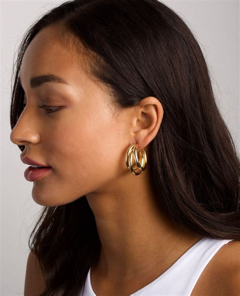 Large Triple Hoops Gold Triple Earrings Gold Hoops Party Hoop