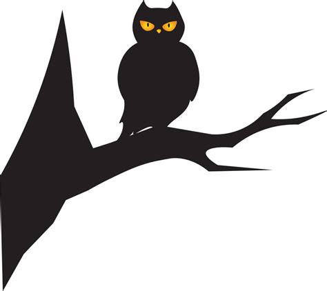 vector black and white illustration. silhouette of tree and an owl on a ...