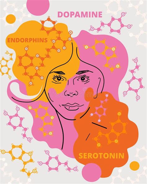 Female Face And Of The Structures Of Neurotransmitters Serotonin