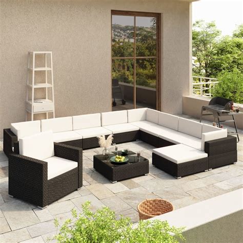 Delige Loungeset Met Kussens Poly Rattan Zwart Kantoormeubelen Plus