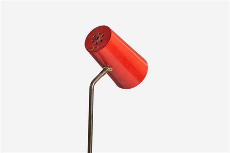 Lyfa Adjustable Floor Lamp Brass Red Lacquered Metal Denmark 1960s