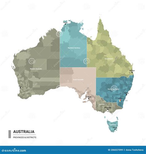 Australia Higt Detailed Map With Subdivisions Administrative Map Of