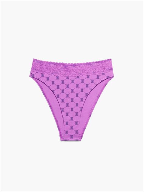 Cotton Essentials Lace Trim High Leg Bikini Panty In Pink Purple