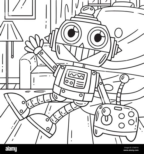 Robot y control remoto para colorear página para niños Imagen Vector de