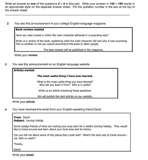 Examen De FCE Cambridge Writing B1B2 Top