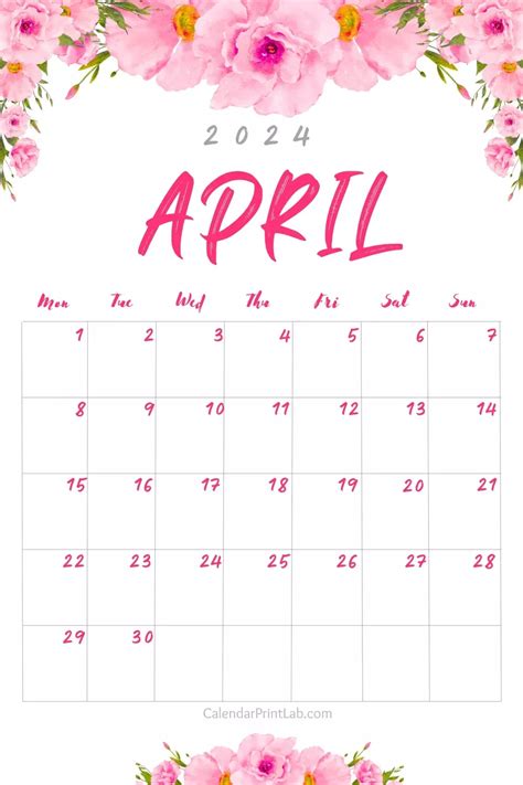 April 2024 Pink Floral Calendar Printable Design Idea In 2024 Flower