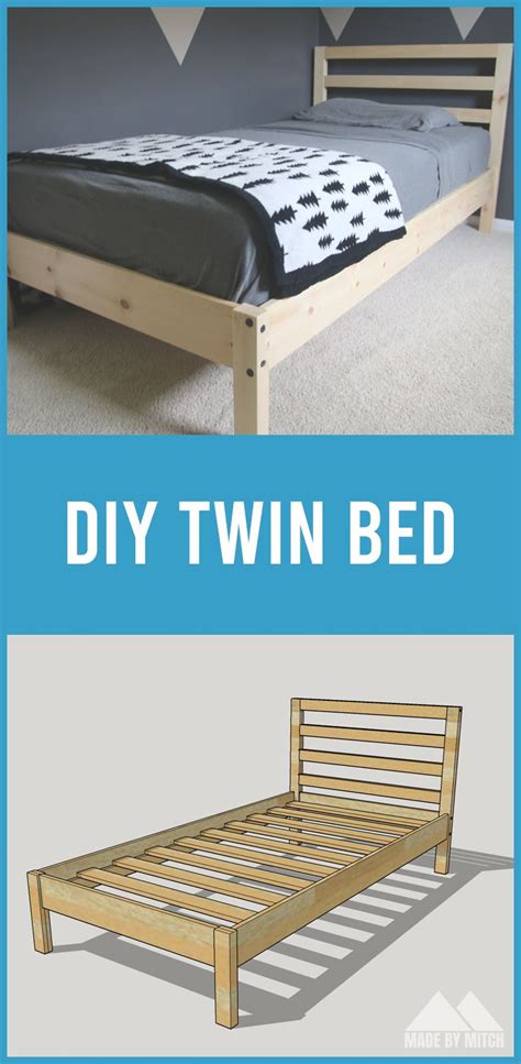 a bed frame made out of wood with the words diy twin bed above it