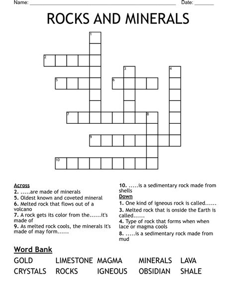 Rocks And Minerals Puzzle Crossword WordMint