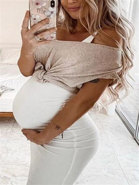 White Pleated Deep V Neck Spaghetti Strap Bodycon Maternity Midi Dress