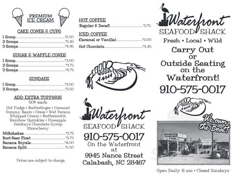 Waterfront Seafood Shack Menus In Calabash North Carolina United States