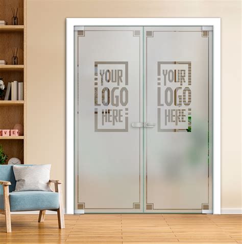 Elegant Office Pivot Door With Personalized Glass With A Logo.